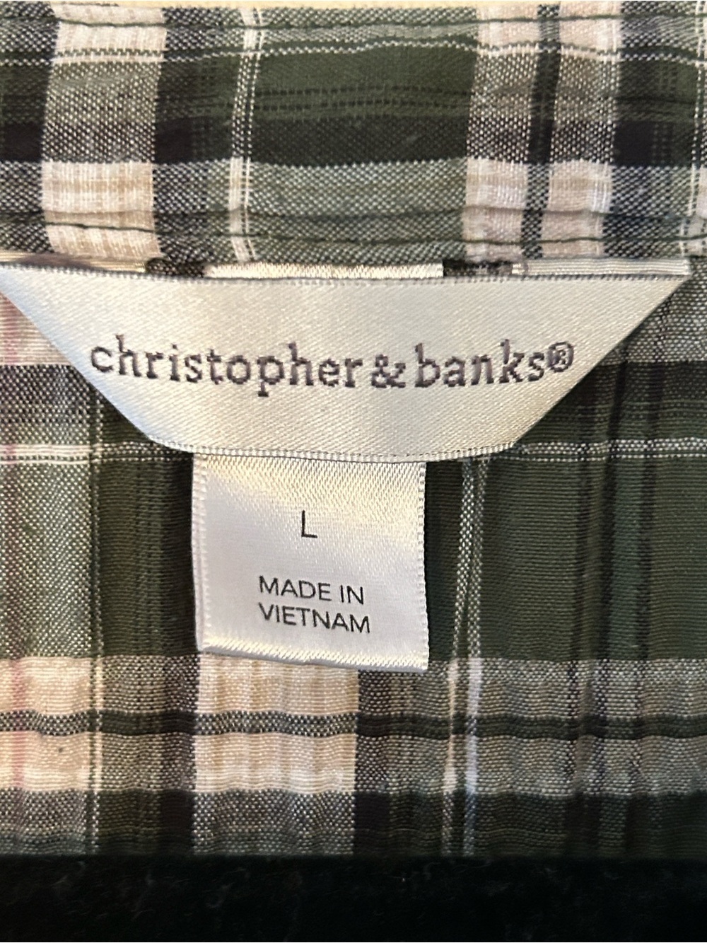 Christopher & Banks Large Green Plaid Short Sleeve Button Front Tie Hem Top - Picture 9 of 10